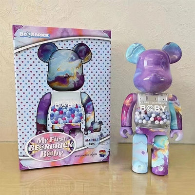 bearbrick400%暴力熊摆件大理石星云千秋积木熊手办潮玩28CM公仔