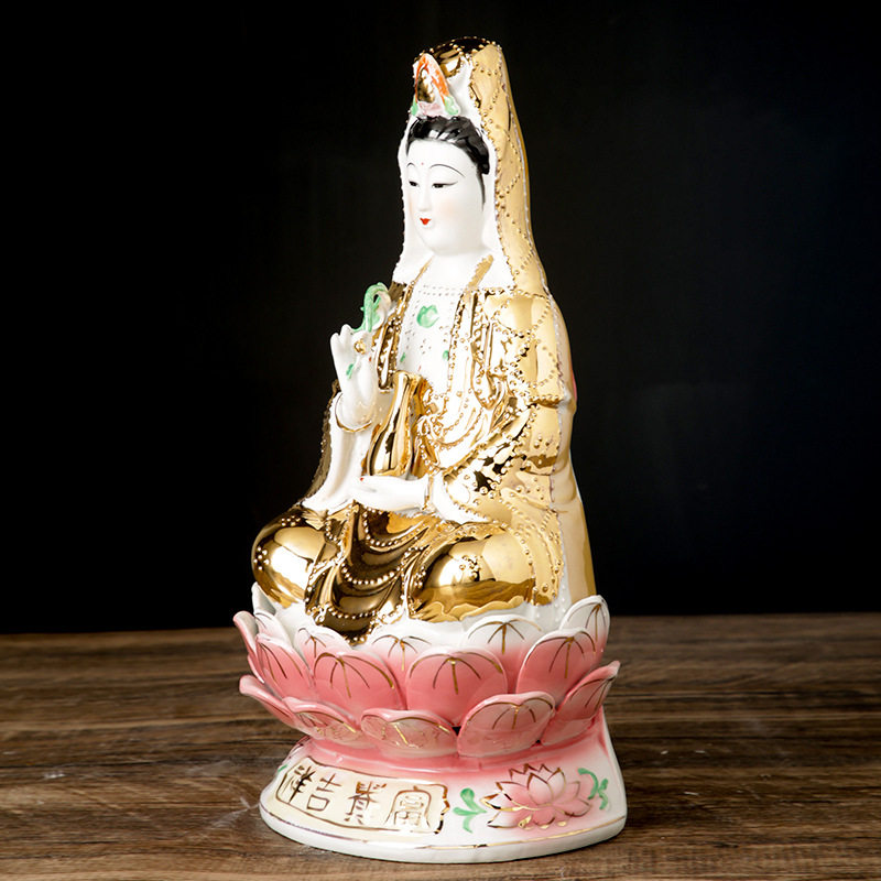 万珠金身坐莲观音菩萨陶瓷佛像南海观世音家居工艺精品摆件图片
