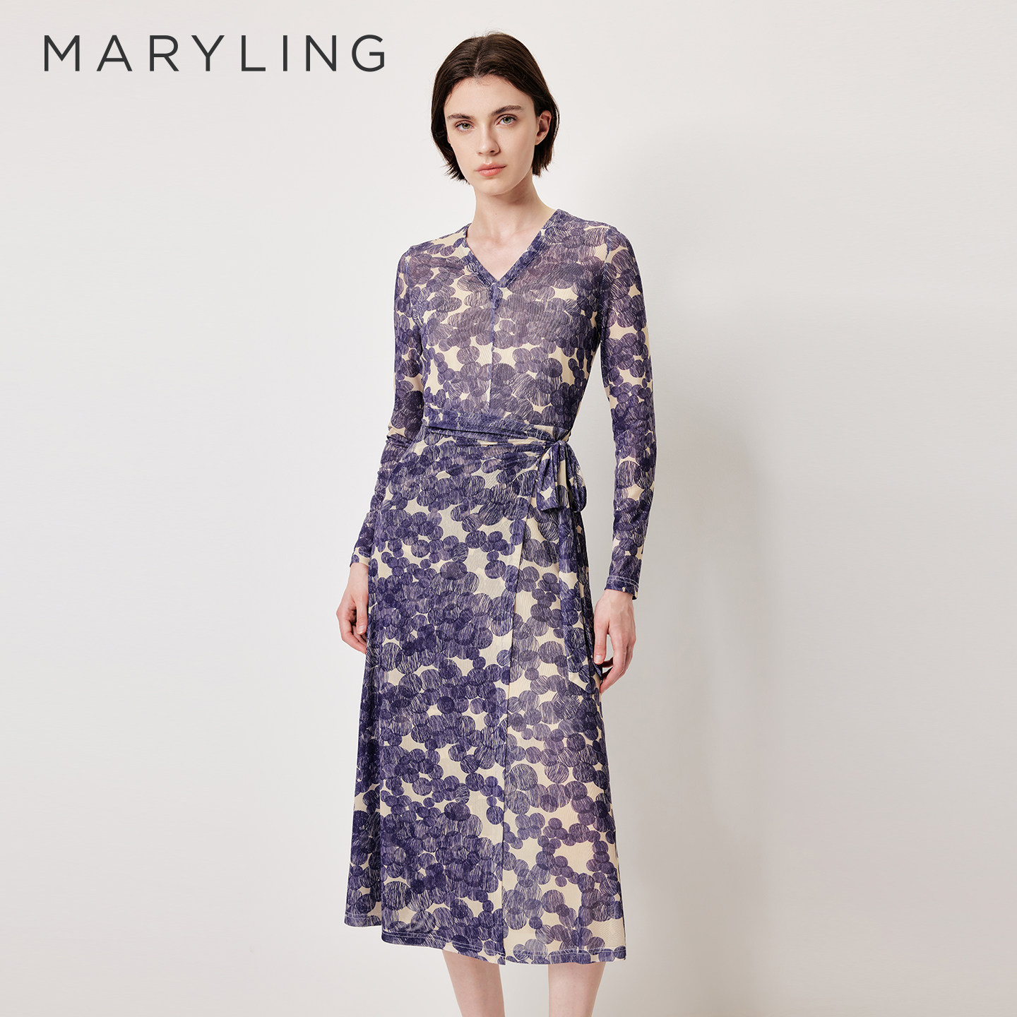 MARYLING玛俪琳2026春夏新品莫奈紫艺术感印花连衣裙A1