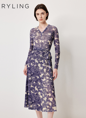 MARYLING玛俪琳2026春夏新品莫奈紫艺术感印花连衣裙A1GAW61010