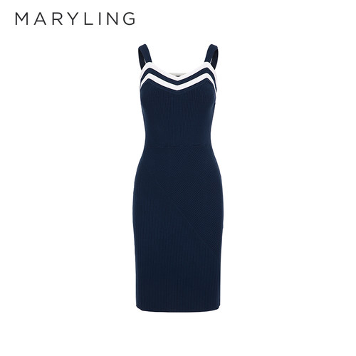 MARYLING深蓝色吊带连衣裙