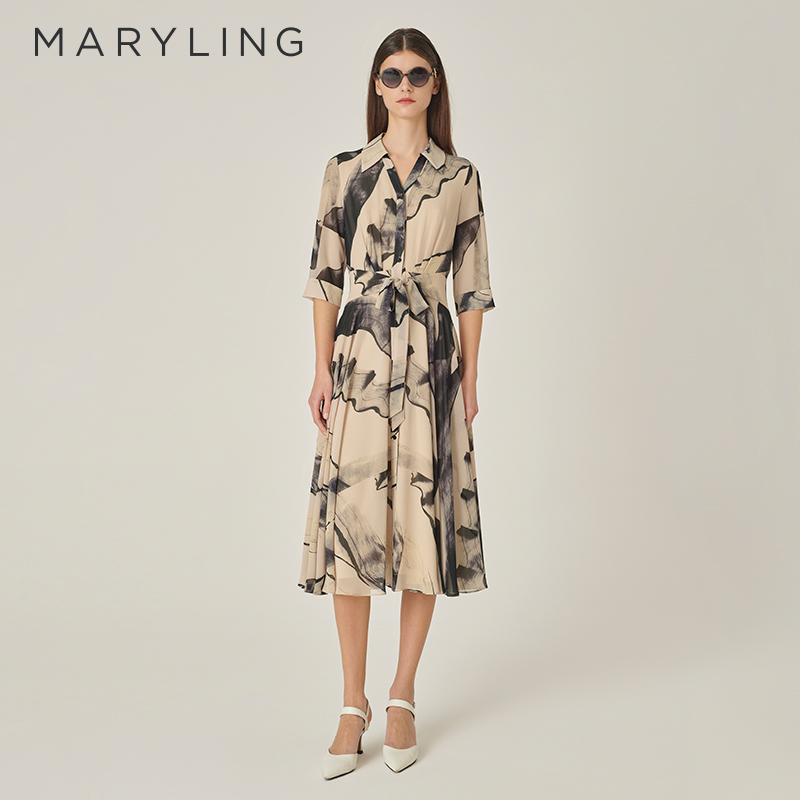 MARYLING衬衣式印花连衣裙