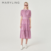 连衣裙A1EDW65030 粉橘色飘带碎褶短袖 MARYLING玛俪琳夏季 新品