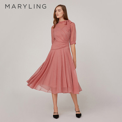 MARYLING红白千鸟格连衣裙