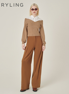 MARYLING玛俪琳秋季新品沙色衬衫领针梭配上衣A1EGW26030