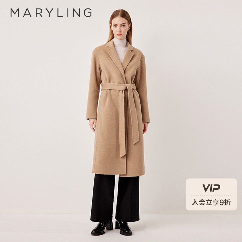 MARYLING玛俪琳2025秋冬新品高级感翻领浴袍式系带大衣A