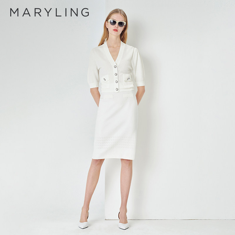 MARYLING玛俪琳初夏新品米白色针织半身裙A1DCW0556