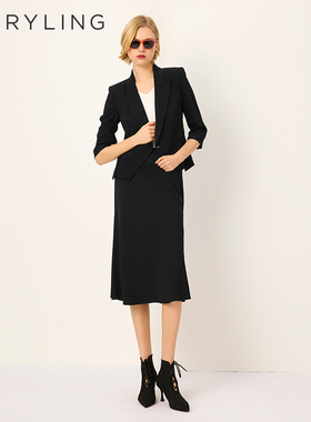 MARYLING玛俪琳2025春季新品黑色收腰廓型短款西装外套A1FBW14290