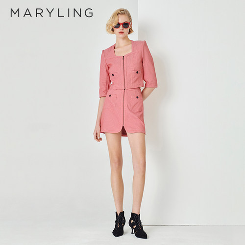 MARYLING粉色小格纹短外套