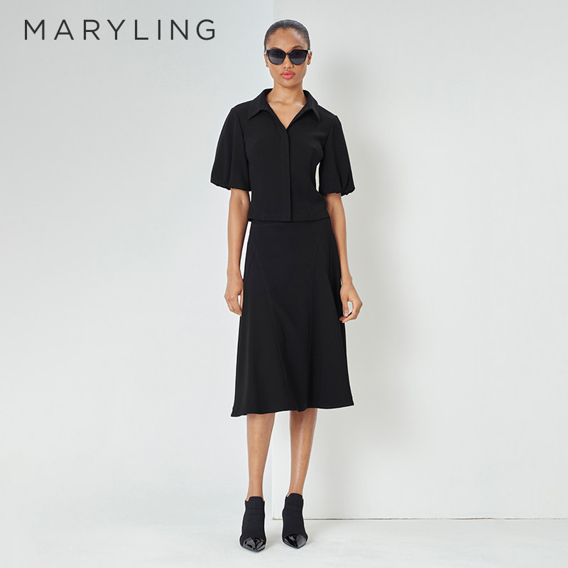 MARYLING玛俪琳春夏新品黑色百搭a字半身裙A1DCW721