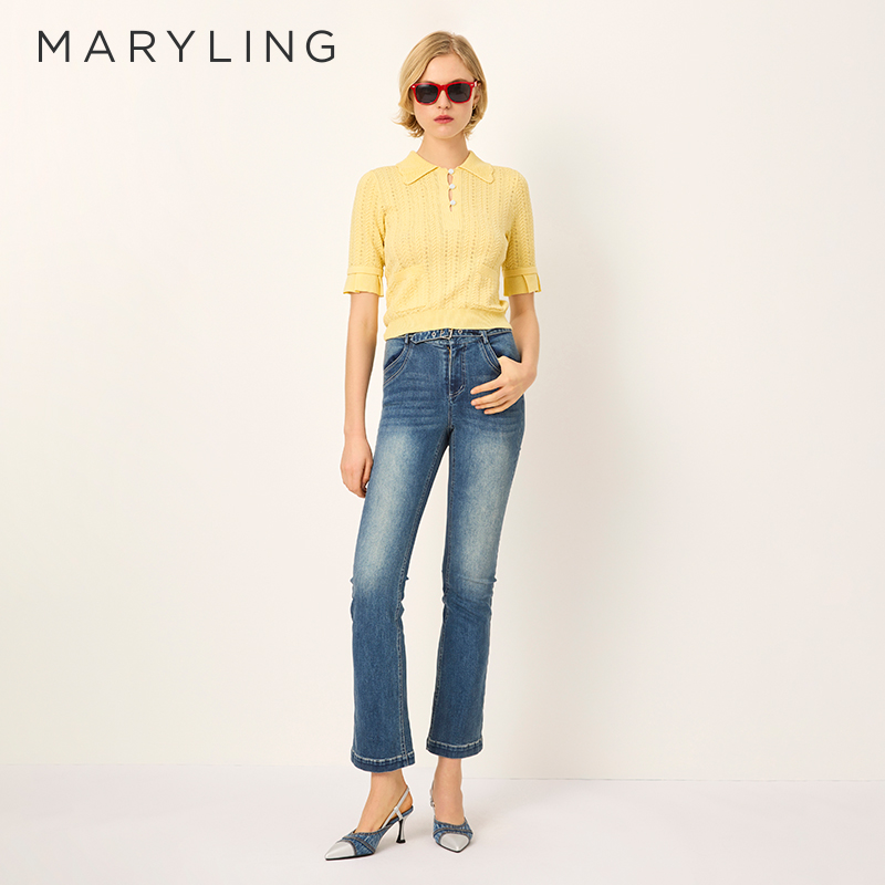 MARYLING鹅黄色短袖针织衫