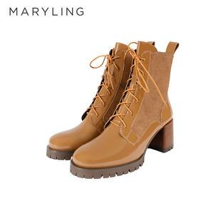 子A8BGWSB030 马丁靴牛皮拼牛毛皮鞋 MARYLING玛俪琳秋季 时尚
