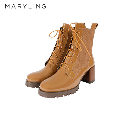 秋季时尚马丁靴牛皮拼牛毛皮鞋子