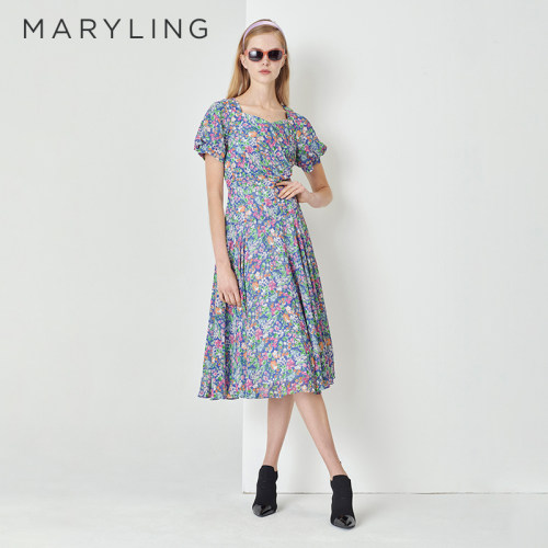 MARYLING方领印花连衣裙