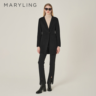MARYLING玛俪琳秋季 黑色深V领丝毛大衣外套A1EGW93570 新品