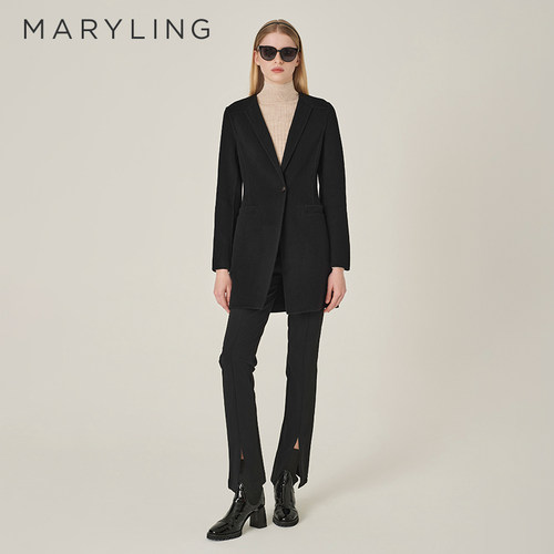 MARYLING黑色丝毛大衣