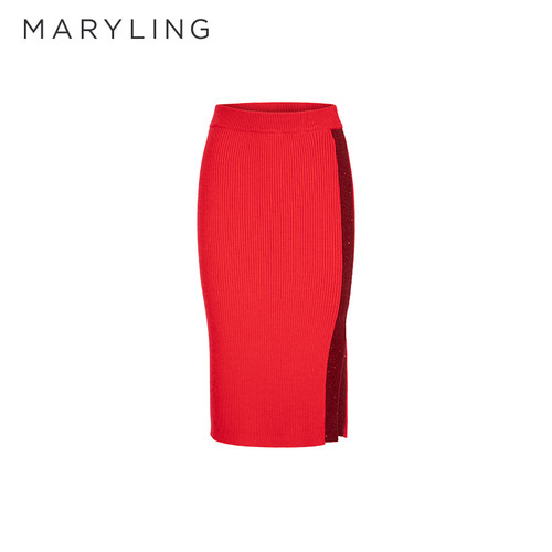 MARYLING直筒开叉针织半裙