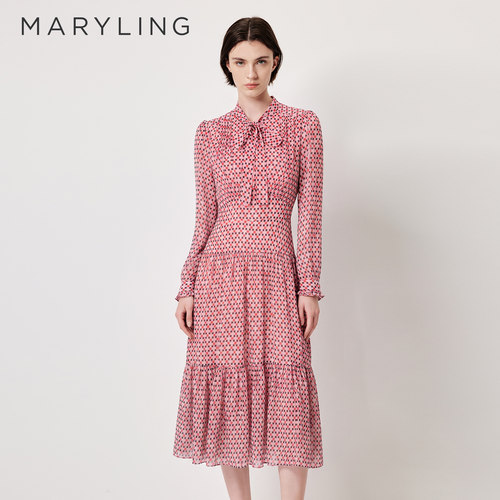 MARYLING粉色千鸟格连衣裙