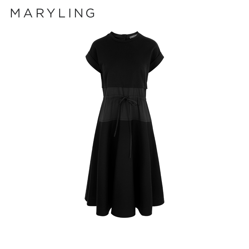 MARYLING高支棉拼接抽绳连衣裙
