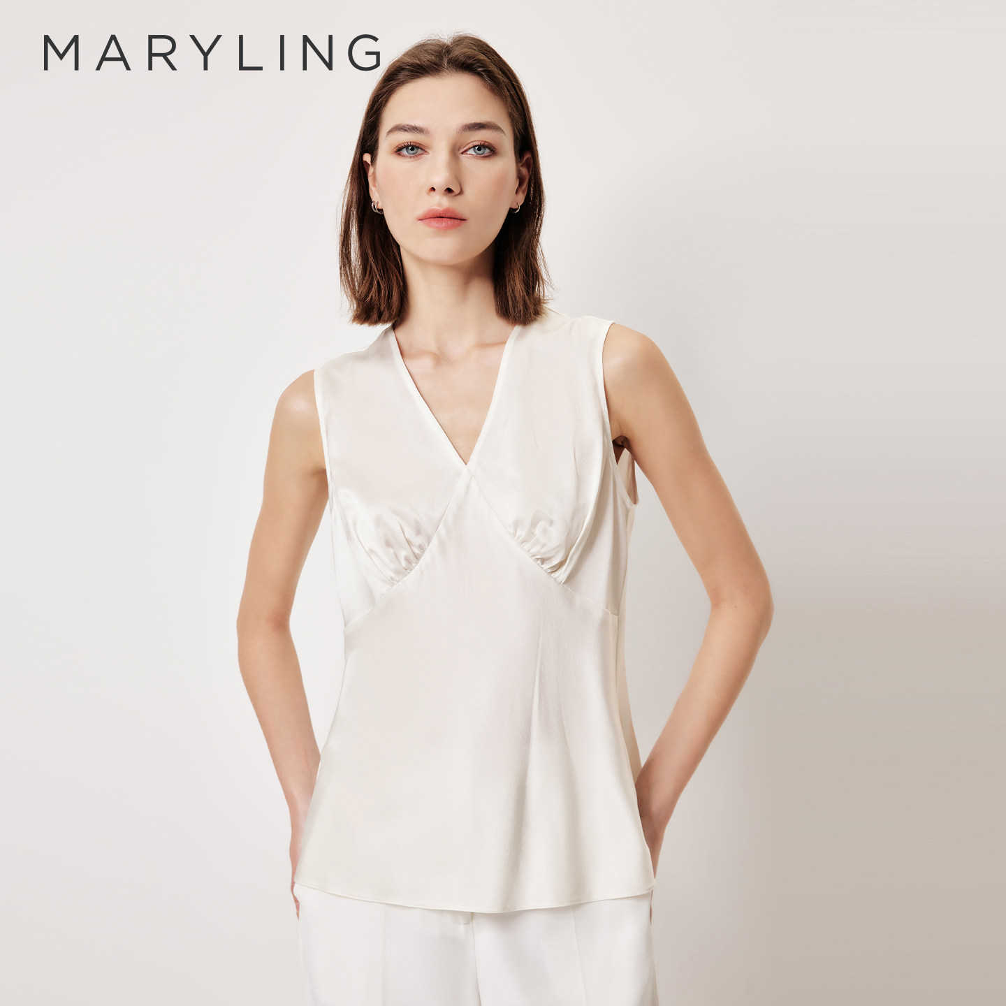 MARYLING玛俪琳2026春季新品轻职场百搭V领无袖上衣A1