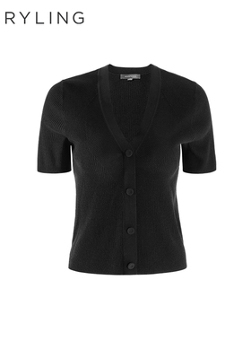 MARYLING玛俪琳夏季优雅V领罗纹黑色针织上衣A1CCW01890