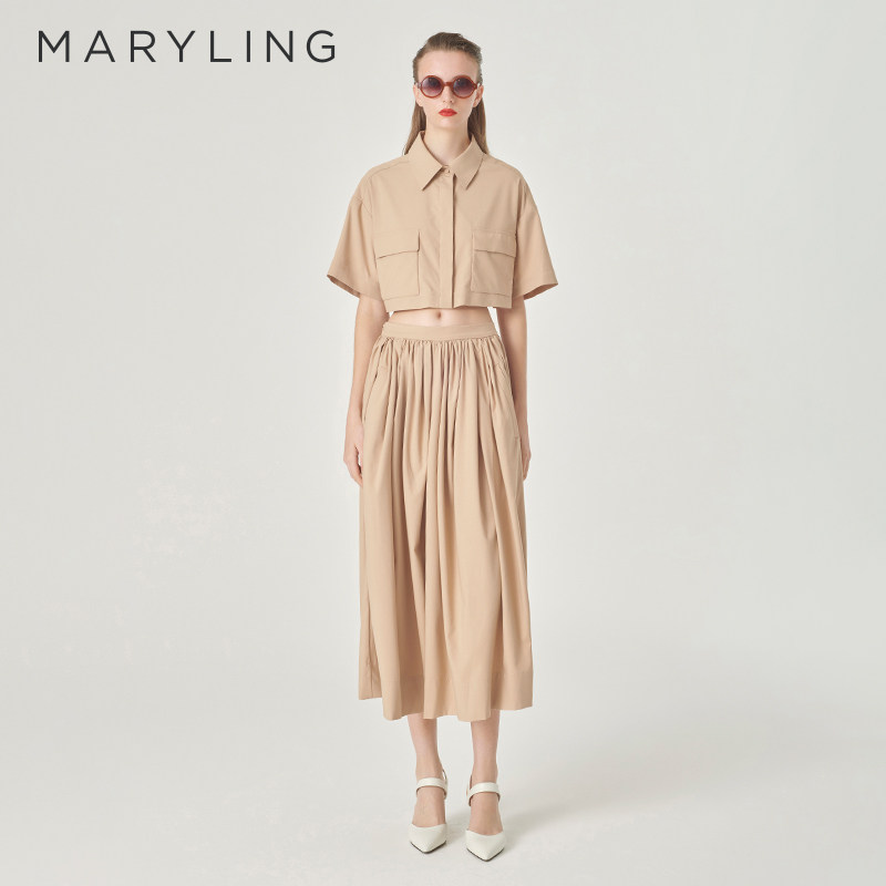 MARYLING玛俪琳夏季新品沙色褶裥元素伞摆半身裙A1ECW7
