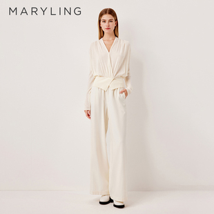 MARYLING玛俪琳2025秋季新品优雅V领抽褶针织套头衫A1FGW03530