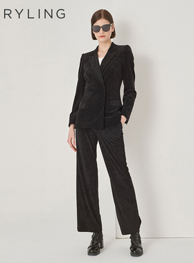 MARYLING玛俪琳初秋新品黑色翻驳领收腰双排扣西装A1DFW14030