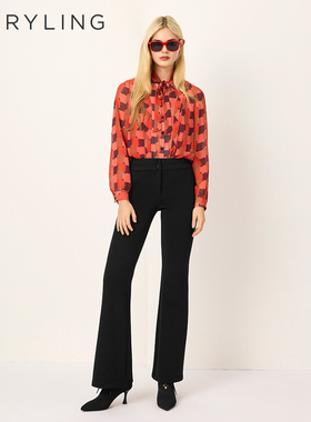 MARYLING玛俪琳2025初春新品黑色空气层微喇针织长裤A1FAW51150