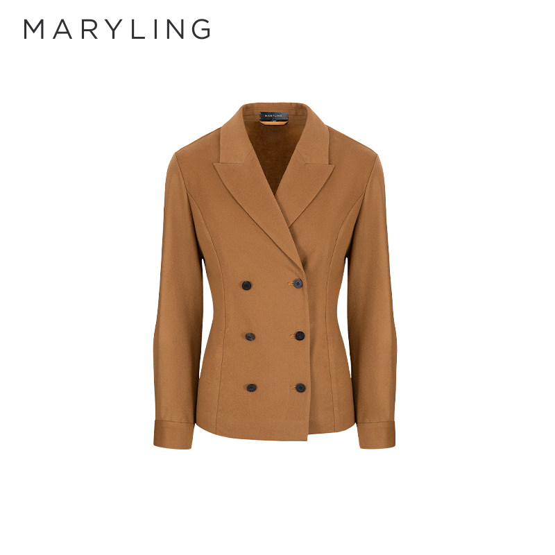 MARYLING玛俪琳秋季新品驼色小翻领双排扣西装外套A1EGW