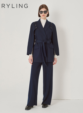 MARYLING玛俪琳初秋新品深蓝色尖翻领双面呢短外套A1DHW17110