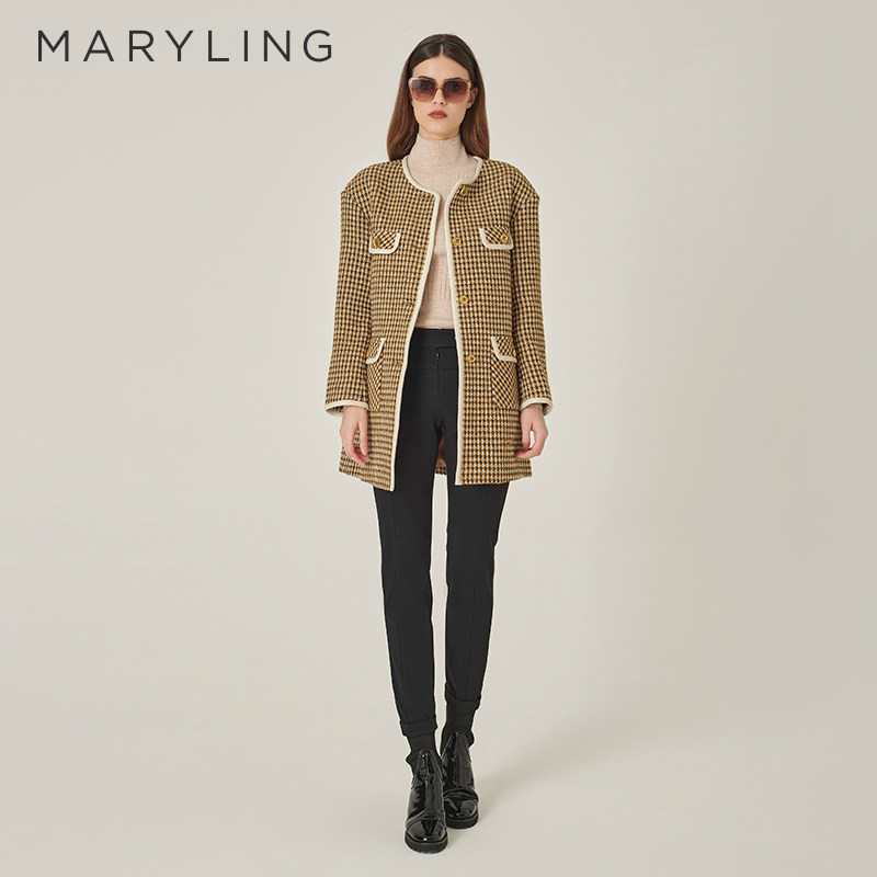 MARYLING玛俪琳秋季新品驼色圆领H廓形外套A1EGW143