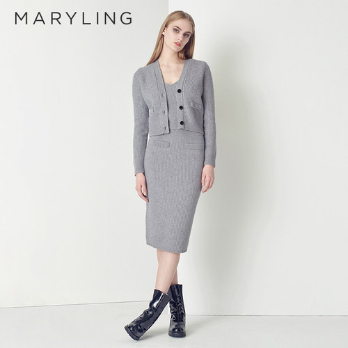 MARYLING烟灰色针织包裙半身裙