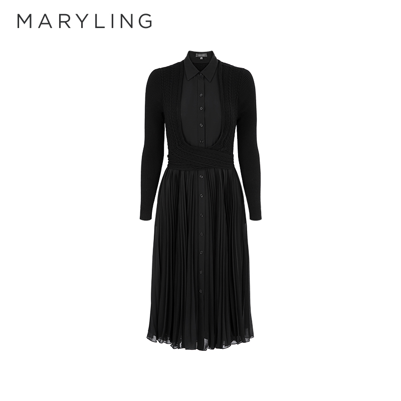 MARYLING黑色衬衣式连衣裙