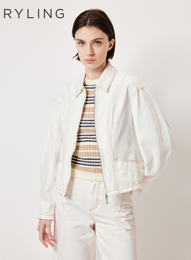 MARYLING玛俪琳2026春夏新品法式撞色分割白色牛仔外套A1GAW14290