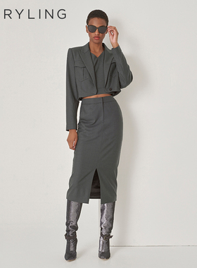 MARYLING玛俪琳初秋新品灰色中长迷笛裙半身裙A1DFW72180