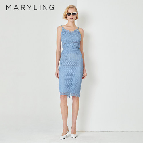 MARYLING水波蓝蕾丝半裙