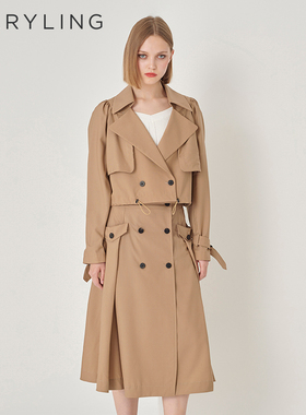 MARYLING玛俪琳秋季新品砂黄抽绳短版羊毛风衣外套A1DFW14090