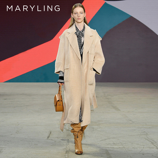 MARYLING玛俪琳简约休闲浅驼色羊驼毛大衣长款 外套A1BHW93480