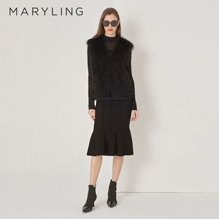 MARYLING玛俪琳秋季 黑色狐狸毛皮草马甲A1DGW9F100 新品