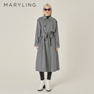 MARYLING玛俪琳冬季新品灰色双排扣双面呢大衣外套A1EHW93430