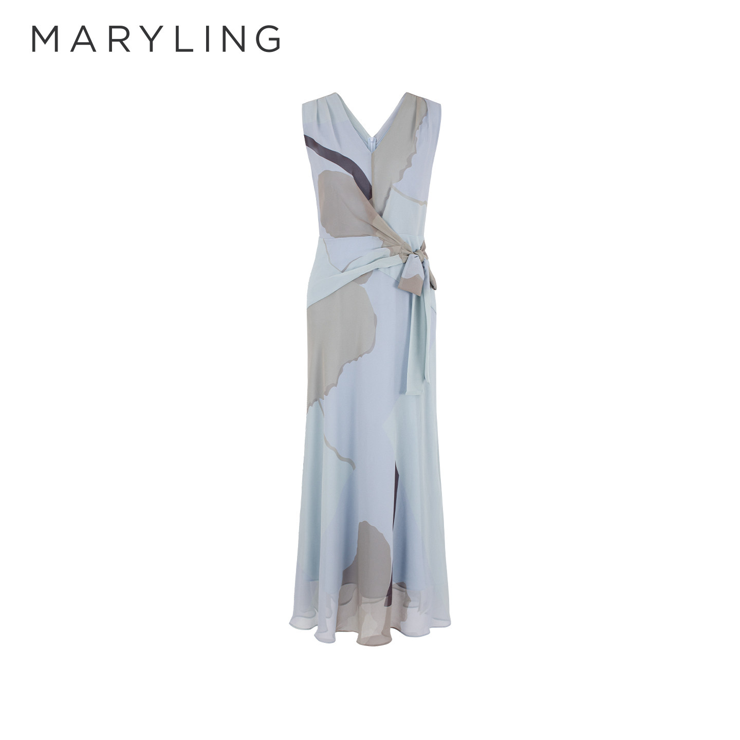 MARYLING玛俪琳2026初夏新品紫灰天堂鸟印花无袖连衣裙A1GBW62140 - 实物图