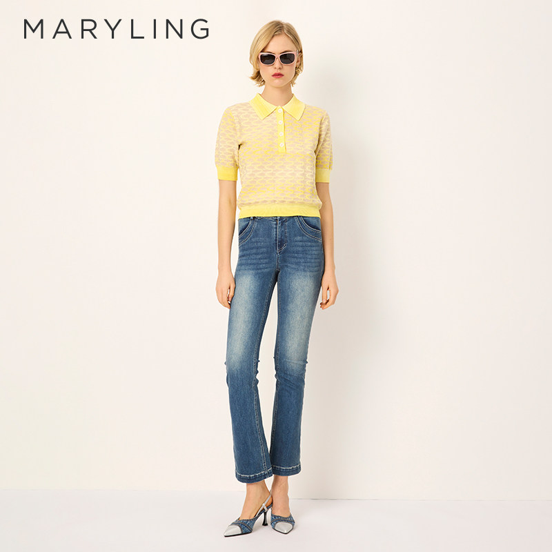 MARYLING玛丽琳2025春季新品鹅黄渐变短袖针织套头衫A1FBW01060