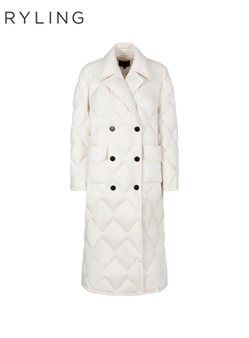 MARYLING玛俪琳冬季新品米白色长款翻领羽绒大衣A1DGW98200