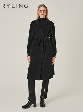 MARYLING玛俪琳初冬新品黑色双面毛呢长款大衣外套A1EHW93480