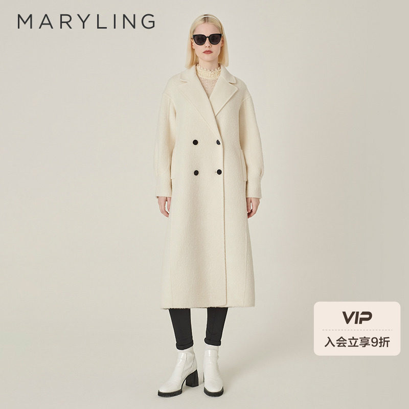 MARYLING玛俪琳冬季新品羊驼毛翻领H型大衣外套A1EHW9