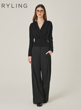 MARYLING玛俪琳初冬新品黑色V领薄款针织套头衫A1EHW03360