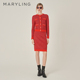 A1EIW08620 红色小圆领四口袋针织开衫 MARYLING玛俪琳冬季 新品
