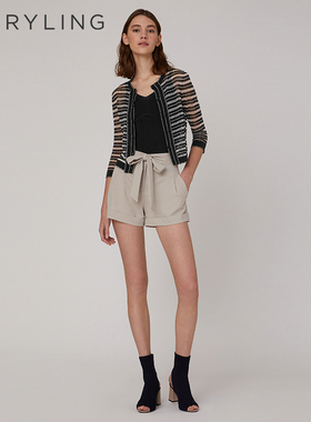 MARYLING玛俪琳夏季黑白条圆领七分袖针织开衫A1CCW08890