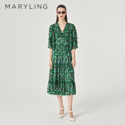 MARYLINGV领印花连衣裙